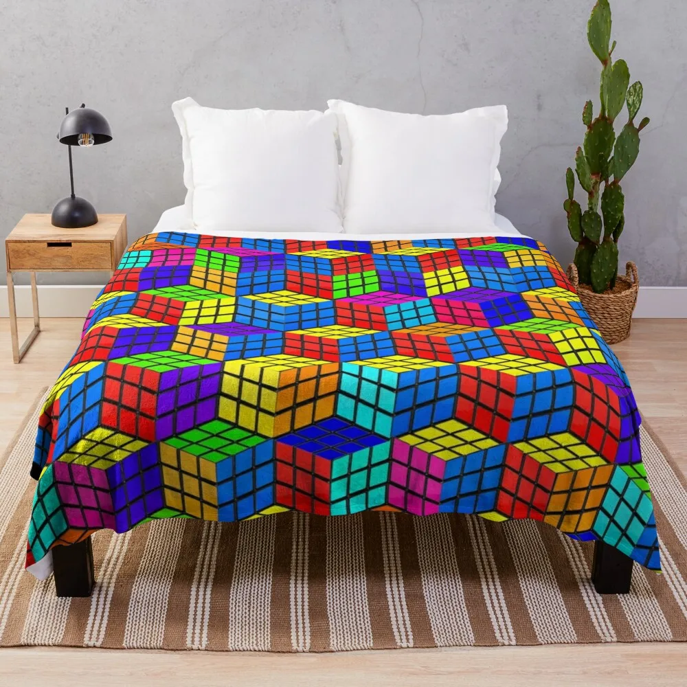 

rubik's illusion Throw Blanket Flannel Large Blankets For Sofas Comforter Blankets