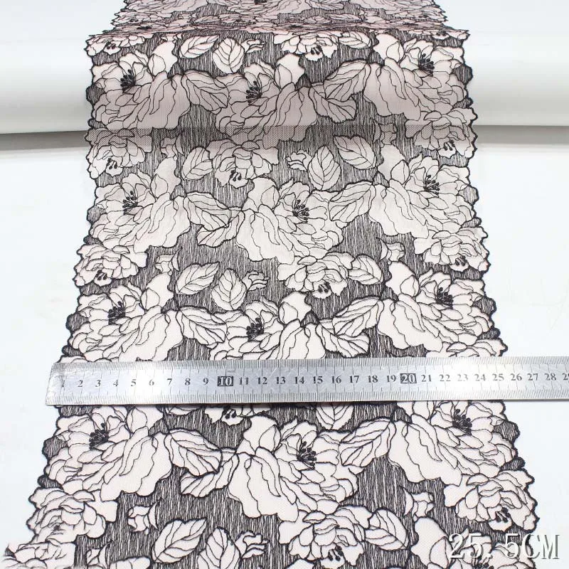 20Yards Bilateral Black Skin Mesh Tulle Lace Trim Sewing Craft DIY Embroidery Floral Lace Fabric for Lingerie Bra Clothes