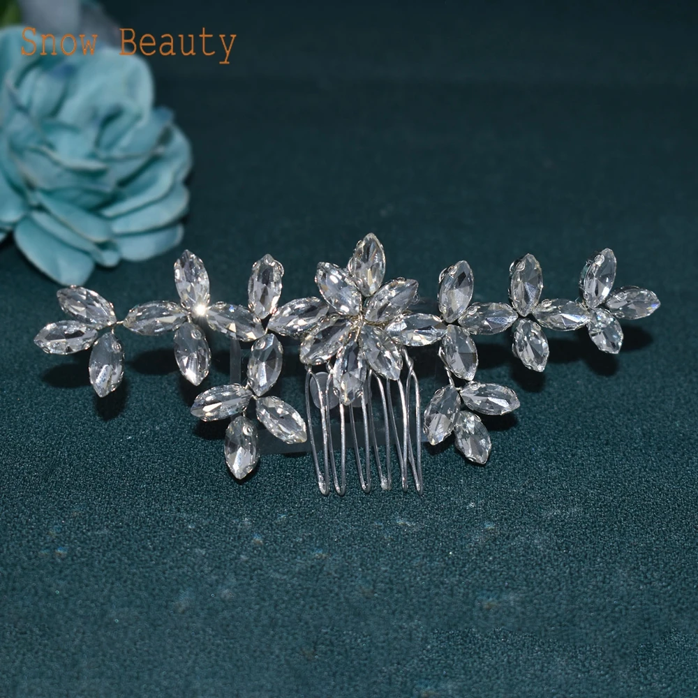 A477 Silver Crystal Wedding Hair Comb Rhinestone Headpieces Bridal Hair Clip Hair Accessories for Women and Girls Party Tiara