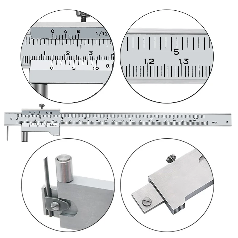 Calibrador de trazado paralelo multifuncional, regla de marcado de acero inoxidable, calibre Semicircular, herramientas de medición, 0-200mm