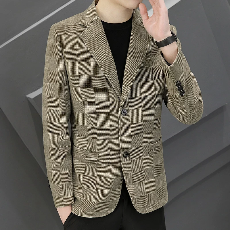 

New boutique high-end British wedding fashion trend party casual Korean version slim handsome men's suit jacket single west2023