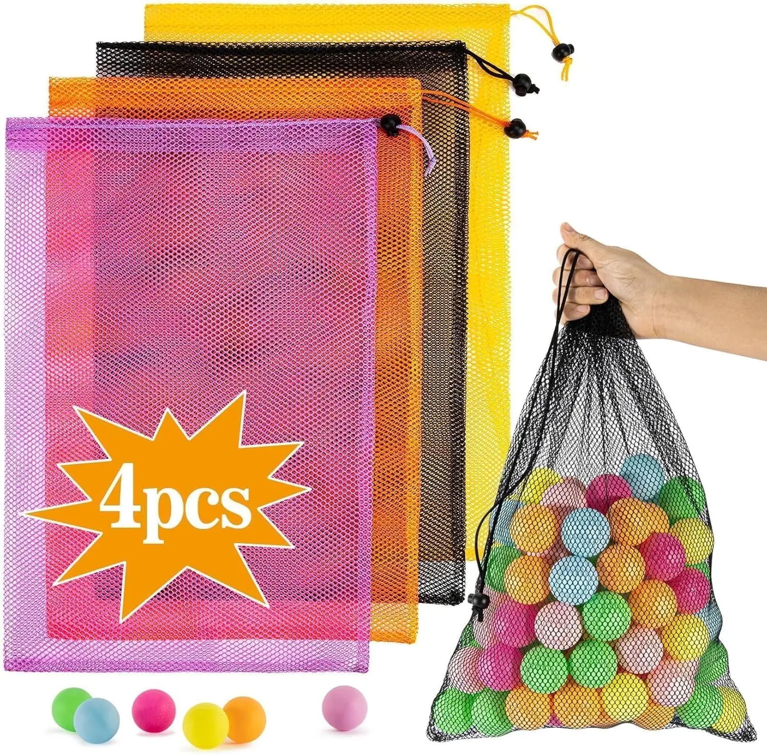 

4PCS Mesh Drawstring Bags 18x12 Inch - Nylon Breathable Storage for Travel, Gym, Home