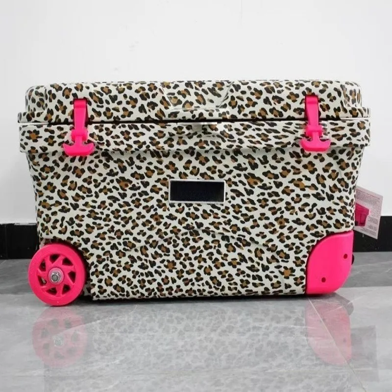 Outdoor Leopard Pattern Thermal Cooler Box Large Capacity Car Camping Stall Insulated Ice Bucket Food Cold Storage Fridge