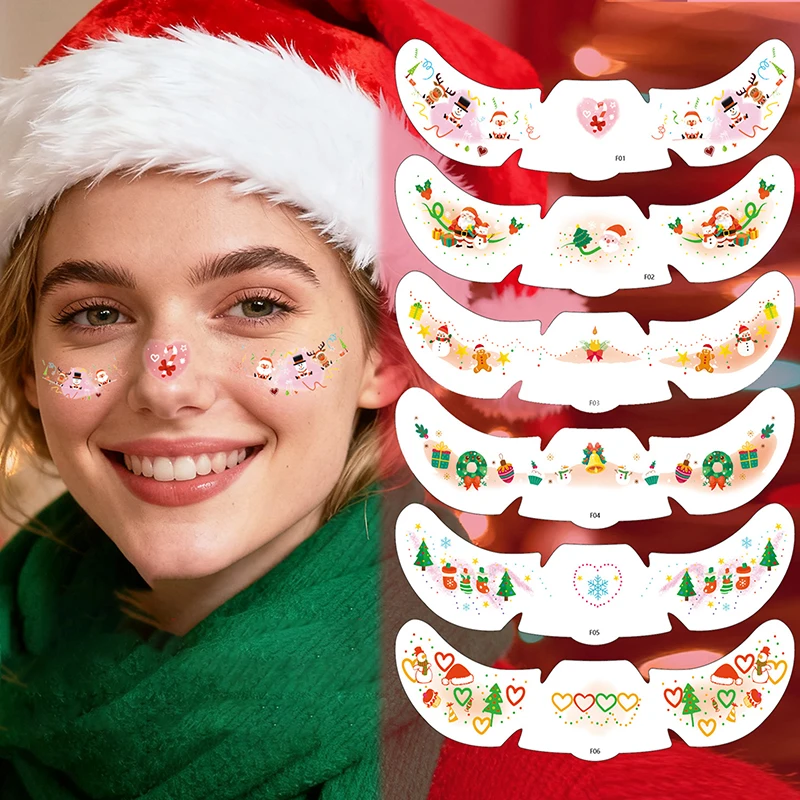 PET لطيف عيد الميلاد ثلج الوجه ملصق ركن عيون المؤقتة هيئة الفن الوشم ذاتية اللصق الحلو الملونة اكسسوارات الحفلات