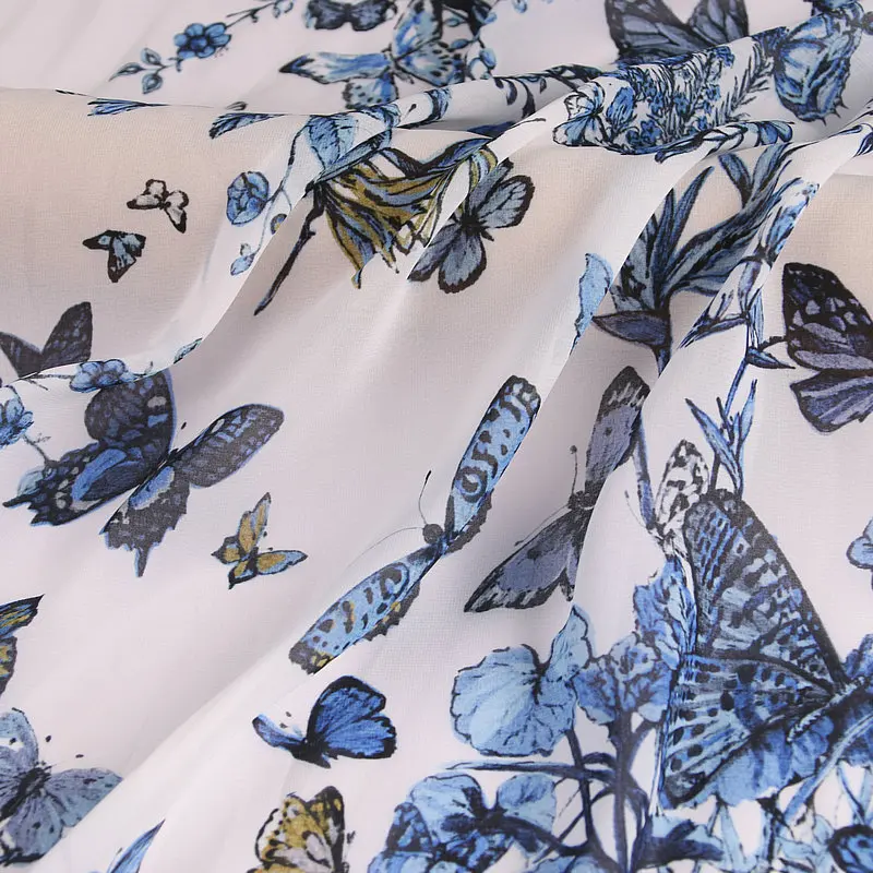 Spring and Summer Brand Butterfly Print Large Swing Skirt Soft Chiffon Fabric DIY Handmade Sewing Shirt Clothing Fabric