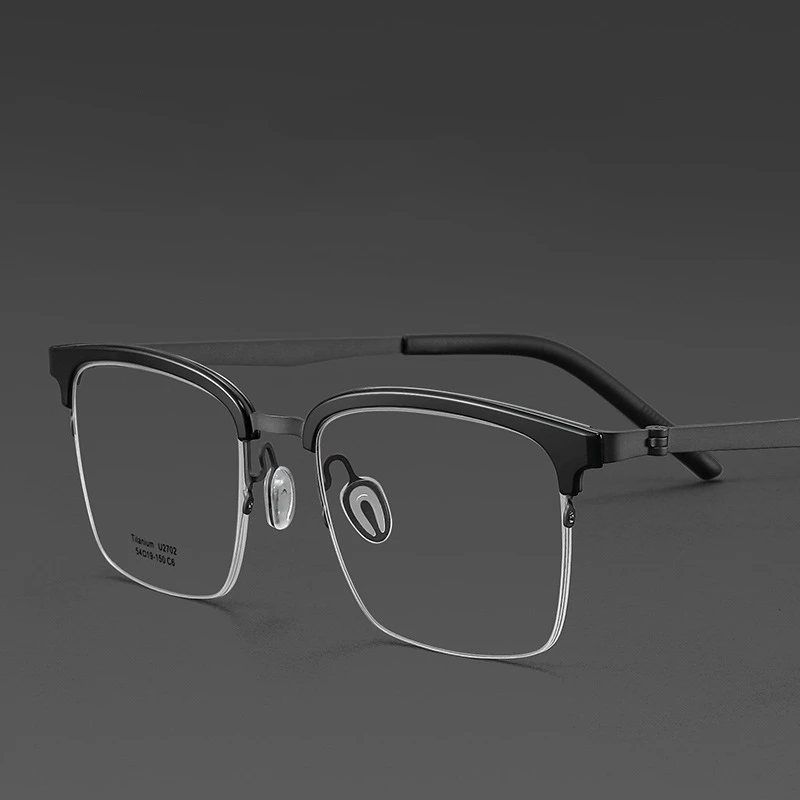نظارات طبية بصرية للرجال بنصف إطار من OLLYMURS للأعمال من التيتانيوم النقي لقصر النظر الضوء الأزرق نظارات وصفة مضادة للأشعة فوق البنفسجية