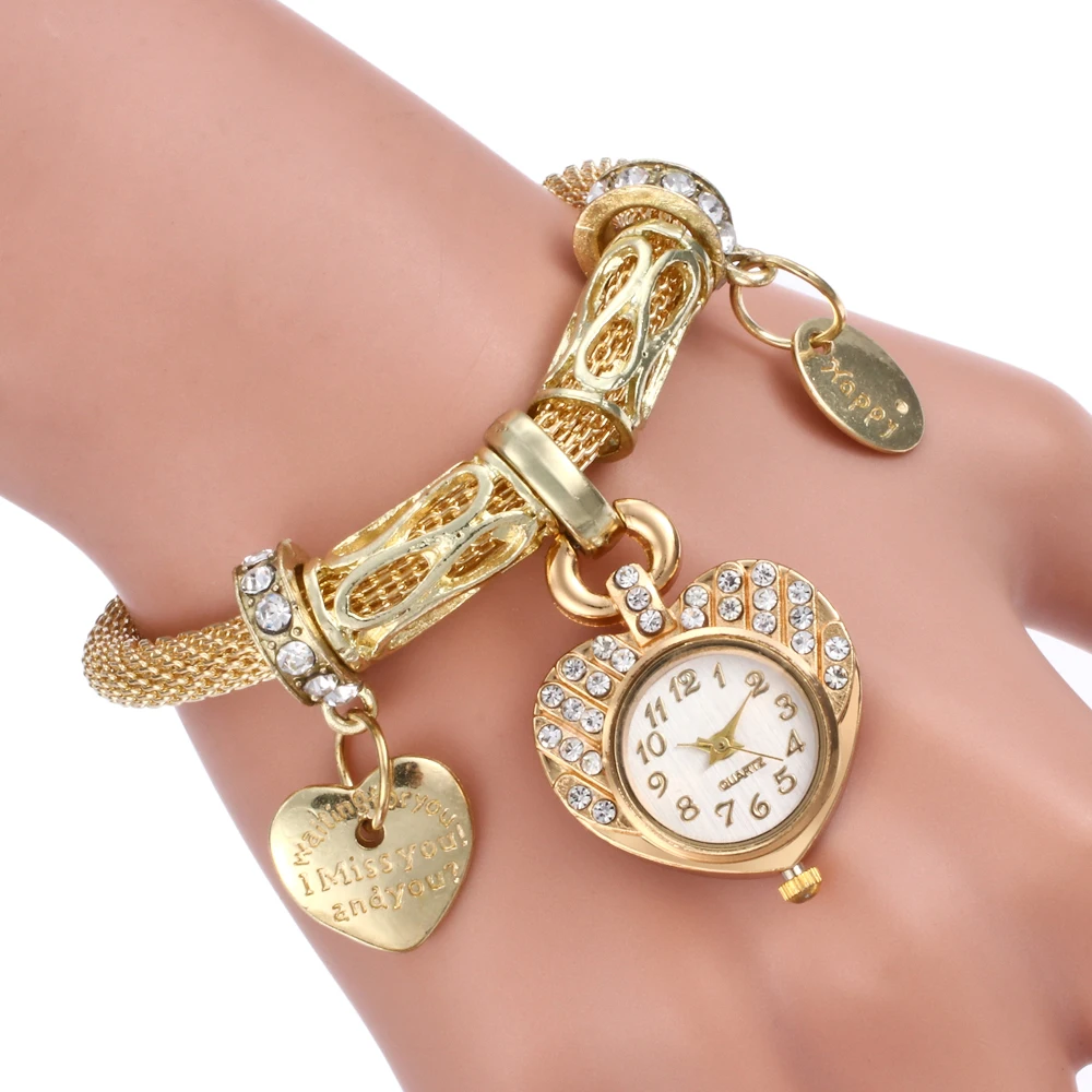 fashion sweet heart style steel band women quartz bracelet watch