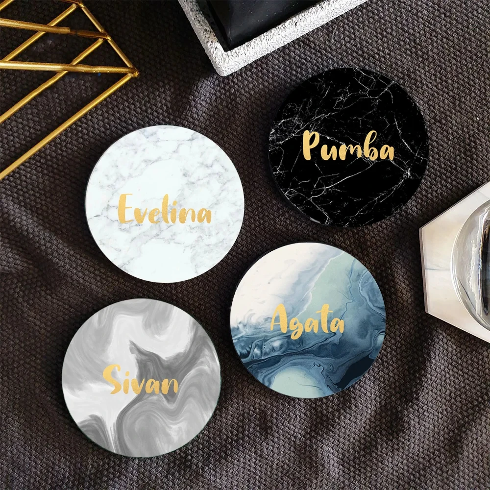 Personalised Custom Name Print Marble Coasters Customised Gift Marble Style Ceramic Coaster Sets Housewarming Room Bar Decor