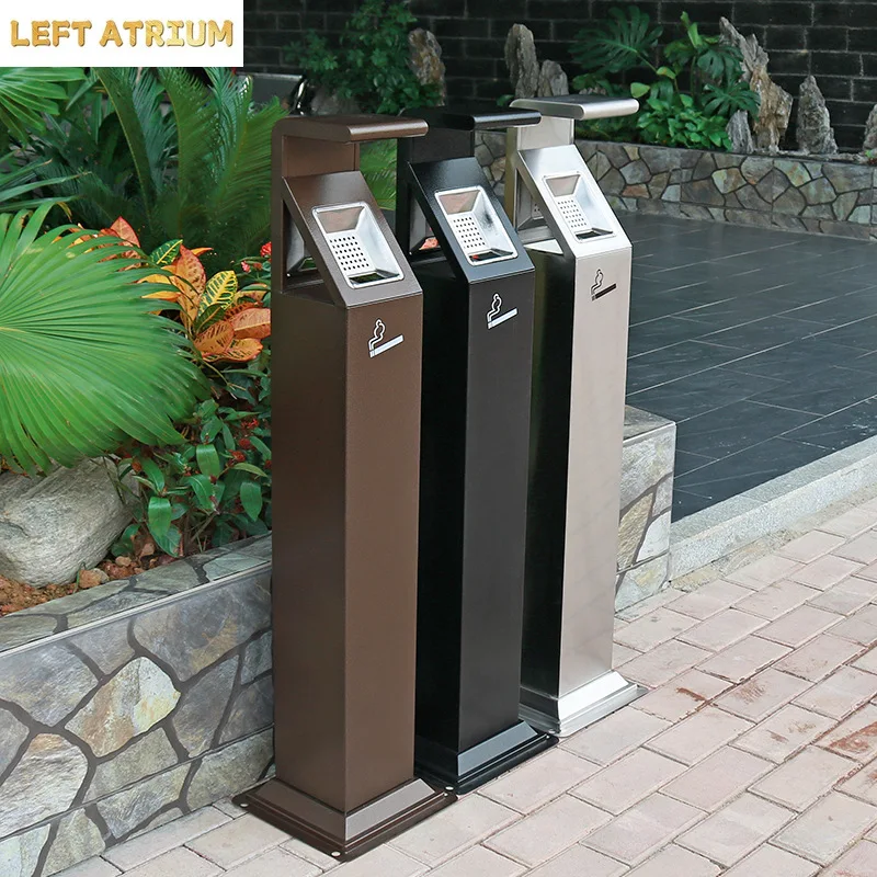 Stainless Steel Standing Ashtray Smokless Big Size Outdoor Ash Bin Windproof Cigar Butt Divertor for Public Places