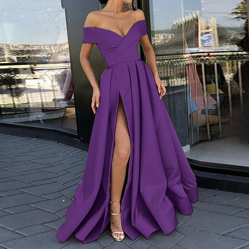 

BKLD 2024 Elegant Evening Dress Off The Shoulder Pleats High Waist Slit Long Prom Formal Party Gowns Birthday Clubwear For Women