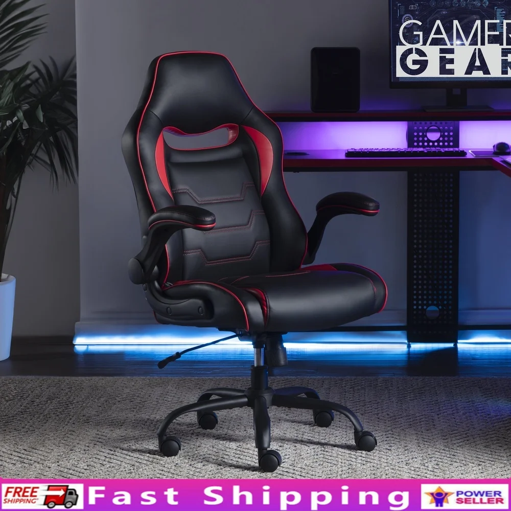 

Gaming Chair with Adjustable Height Flip-Up Armrests Ergonomic Design 360° Wheels Comfortable Pocket Coil Cushion High Back