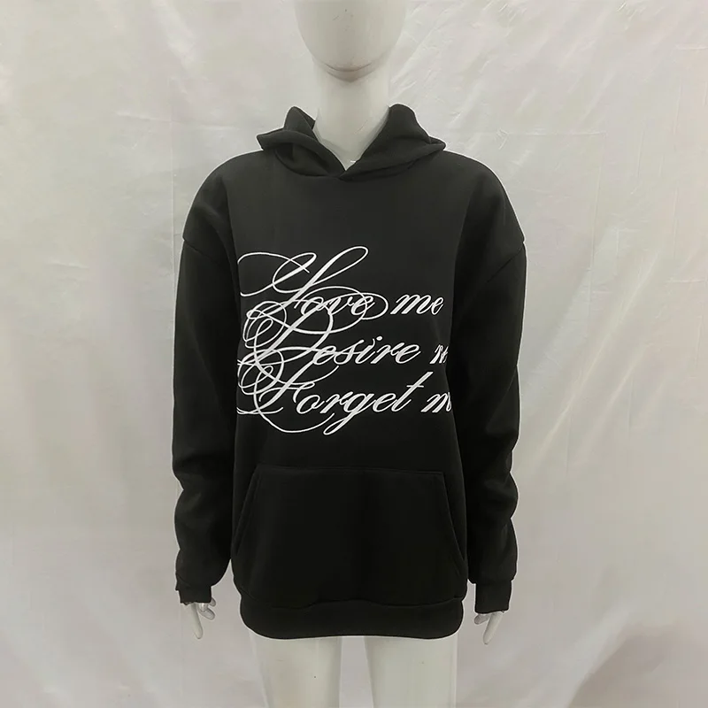 2026 Herbst Winter Damen Gothic-Print Oversized Hoodie Doppelseitiger Buchstaben-Druck Dunkler Streetwear Kapuzenpullover – Detail 3
