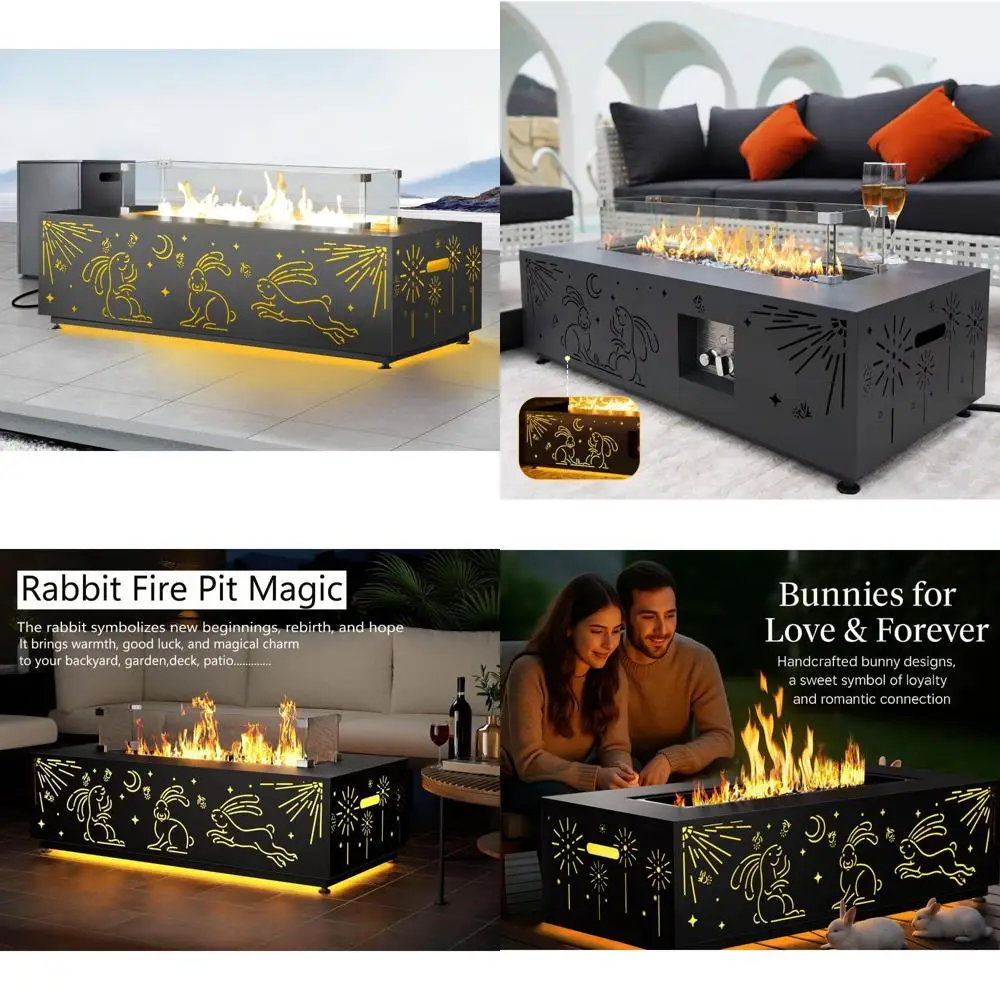 

Rectangular Outdoor Gas Fire Pit with Tank Table, 50000 BTU, Natural Gas/Propane, Ideal for Patio and Backyard Gatherings