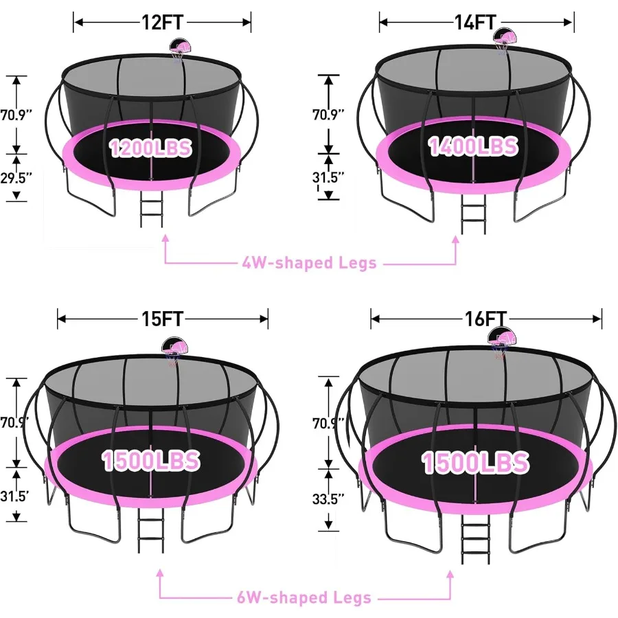 ترامبولين عالي التحمل بسعة 1500 رطل مع أوتاد الرياح الشبكية وحطوق كرة السلة للبالغين متوفر في 8 10 12 1 #6