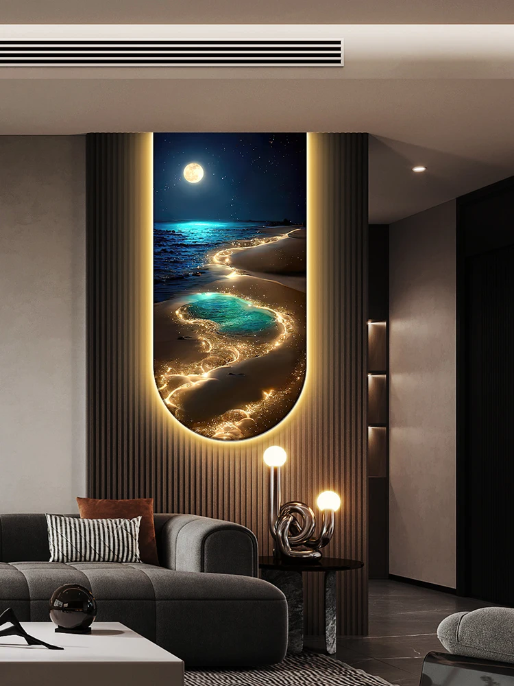 Imagem -05 - Ocean Waves Hanging Wall Lamp Decoração de Entrada Pintura Clara Lua Corredor Mar Casa Sala de Estar Luz Mural