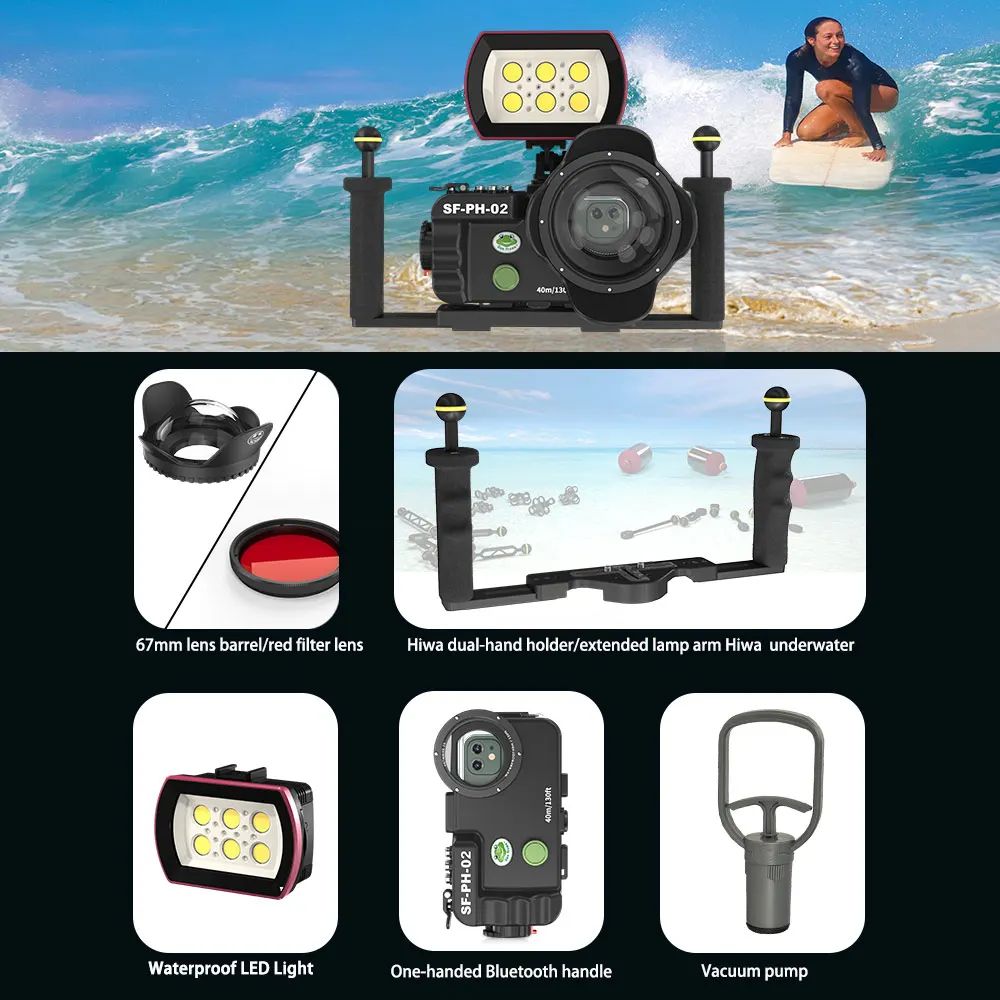 Seafrogs Bluetooth Control Waterproof Phone Case For IP 14/15/16 Mini&Pro&Pro max Underwater 40/130fit Professional Diving Case