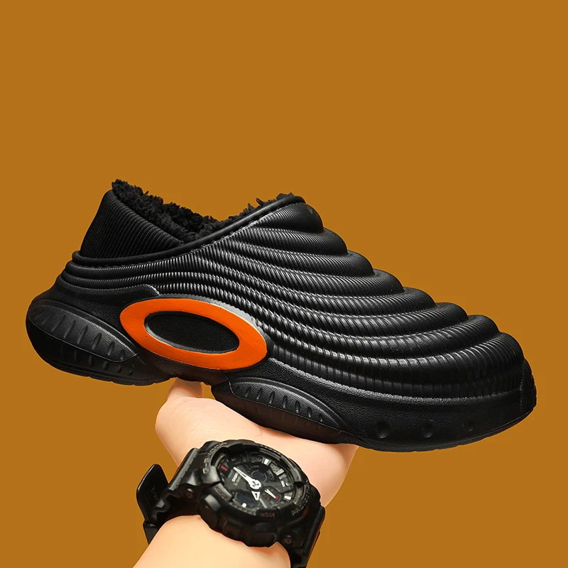 

Winter Men Shoes Waterproof Slippers Plush Lining Indoor Cotton Slippers Platform Cotton Shoes House Slippers Men's Warm Shoes