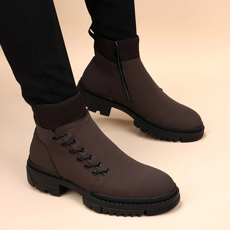 men's leisure punk nightclub wear desert boots trend platform shoes designer military boot handsome cowboy botas hombre footwear