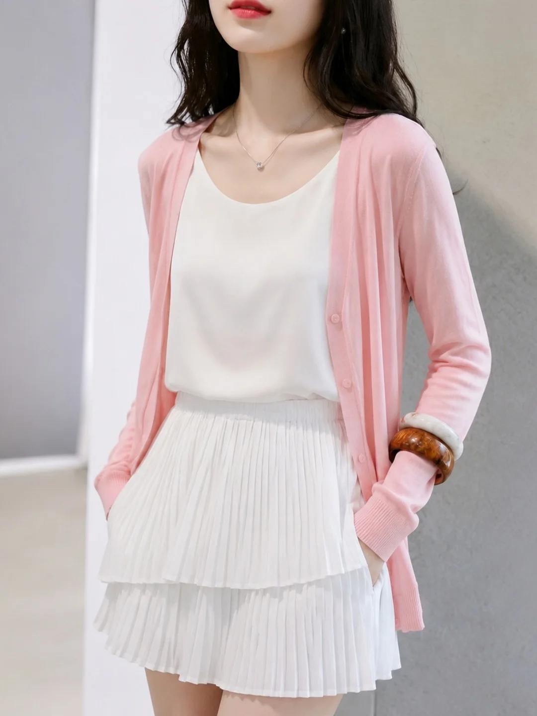 Summer 2026 Ice Silk Knitted Long Sleeve Casual Fashionable Top Ageless Gentle Wind Pure Color Sun Protection Women's Wear