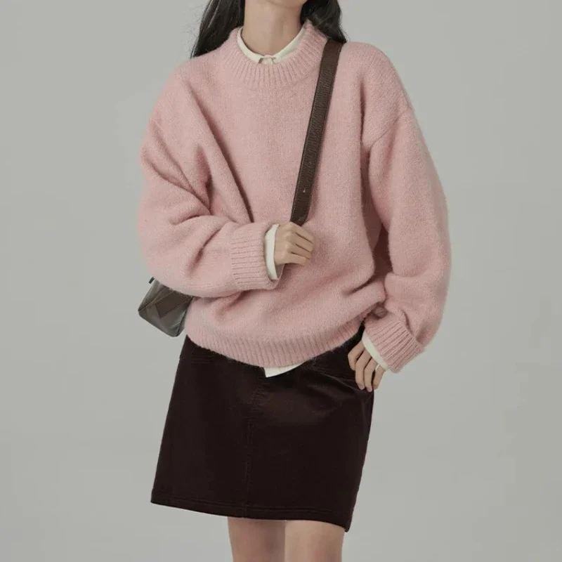 

Juspinice Koran Lazy Style Solid Color Sweater for Women Autumn and Winter Basic Knitted O-neck Pullover Top for Women Clothing