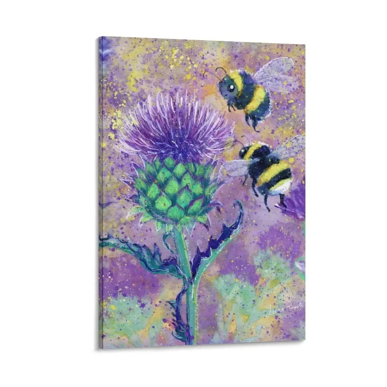 

Happy Bees and Thistles painting by Laura Rispoli art Canvas Painting Wall posters living room decoration Decor for room
