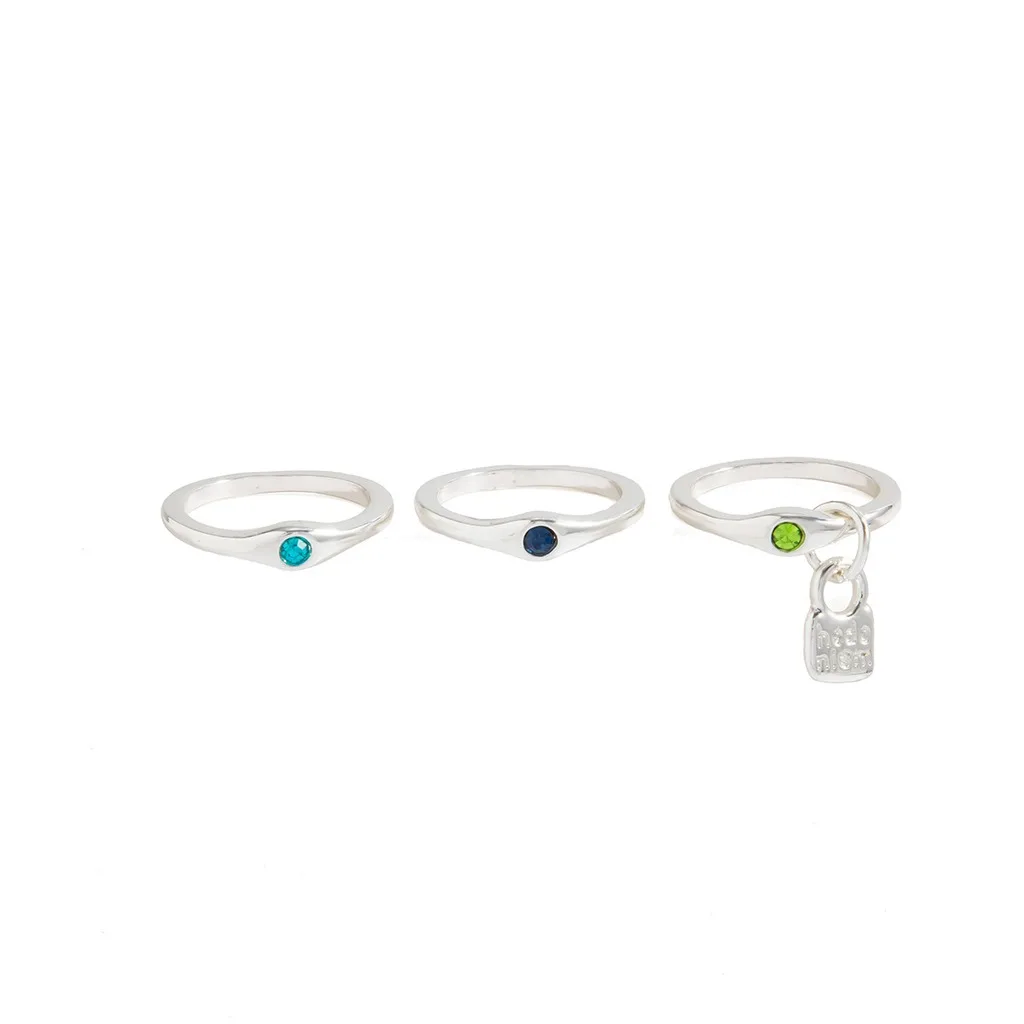 3Pcs Silver Color Colorful Zircon Ring Set Minimalist Lock Pendant Stackable Fashion Rings for Women Finger Ring Jewelry Gifts