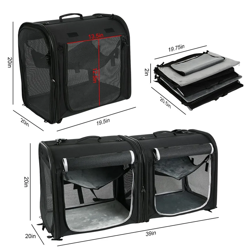 

2-in-1 Double Travel Kennel Kit Pet Carrier Dog Travel Crate With Portable Carry Bag