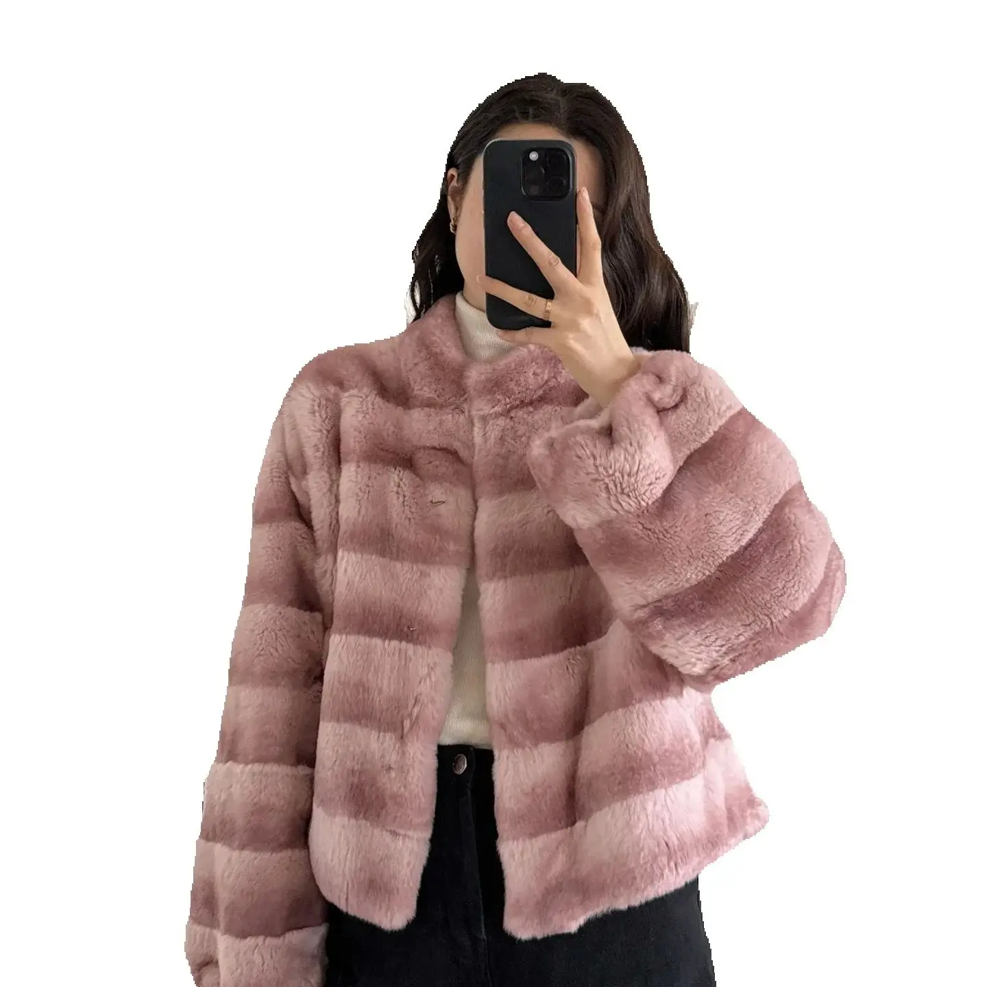 

Maca Totoro 2025 Winter Короткая полосатая цельная кожаная шуба из кроличьего меха, шуба из кролика рекс, женская шуба, молодая