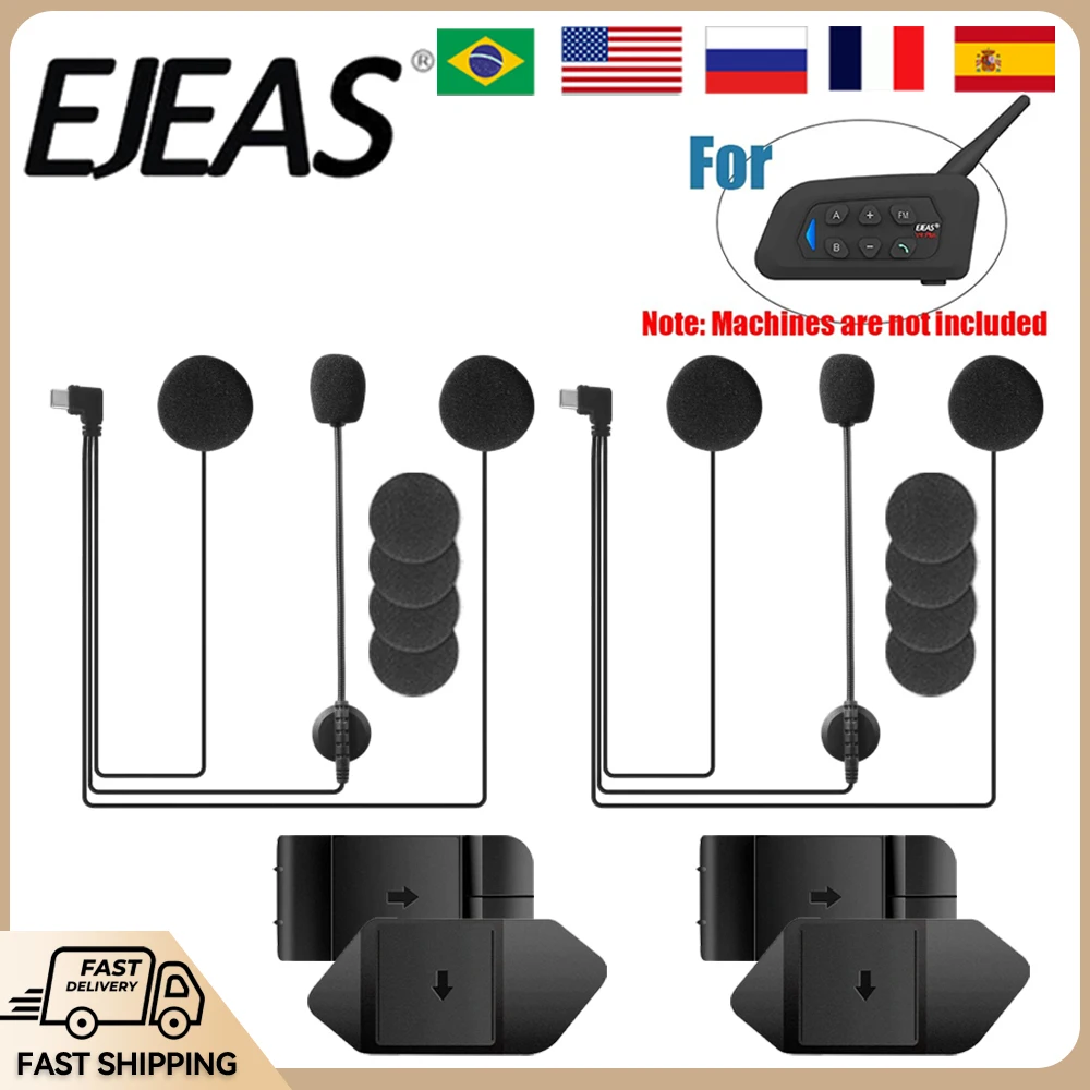 

Оригинальный микрофон EJEAS, динамик, гарнитура, разъем Type-C для EJEAS V6 PRO + V4 PLUS, аксессуар для мотоциклетного шлема, дополнительный зажим и основание