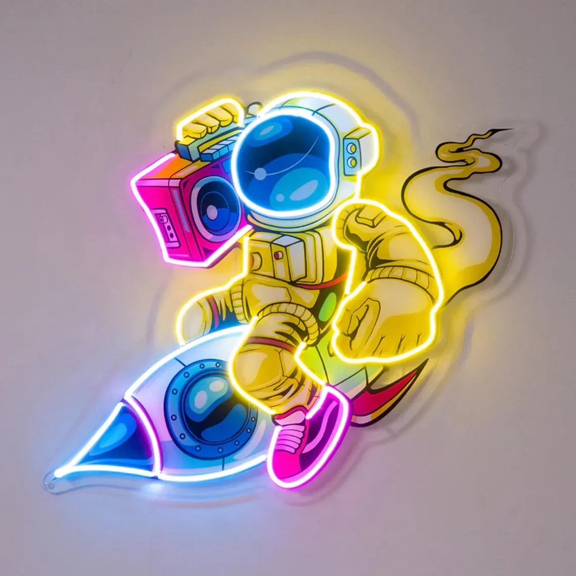Rocket Astronaut Neon Sign UV Printed Spaceman Sign Spaceman Room Home Decor,Spaceman Neon, Gift for kid,Big Size