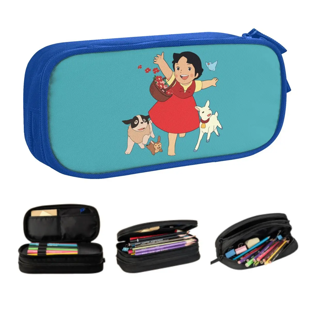 Custom Alps Mountain Girl Happy Heidi Pencil Case for Girl Boy Large Capacity Anime Cartoon Goat Pen Bag Box Stationery