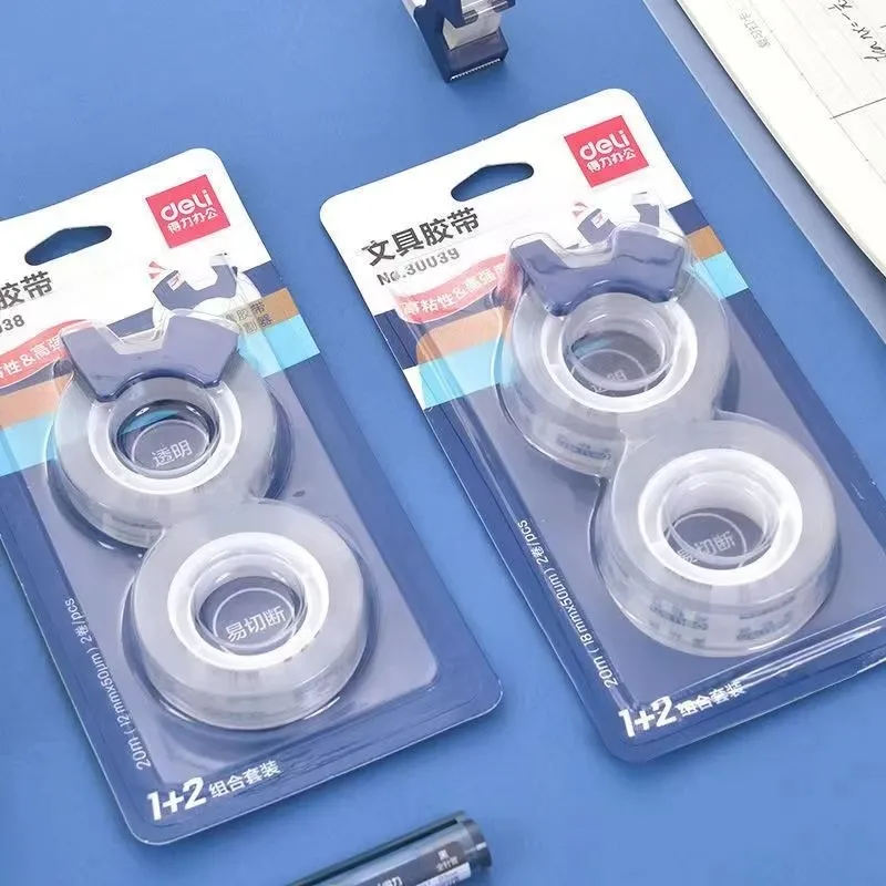 

2PCS New Transparent Adhesive Tape With Cutter Set 12mm Invisible Write On For Packing Sealing Decoration Diary Stickers