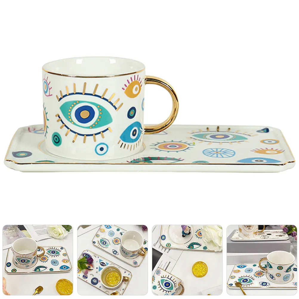 

1Set Ceramic Mug and Saucer Set Delicate Heat-Resistant Milk Mug Decorative Water Cup for Home Office Coffee Shop Tea Juice Wine