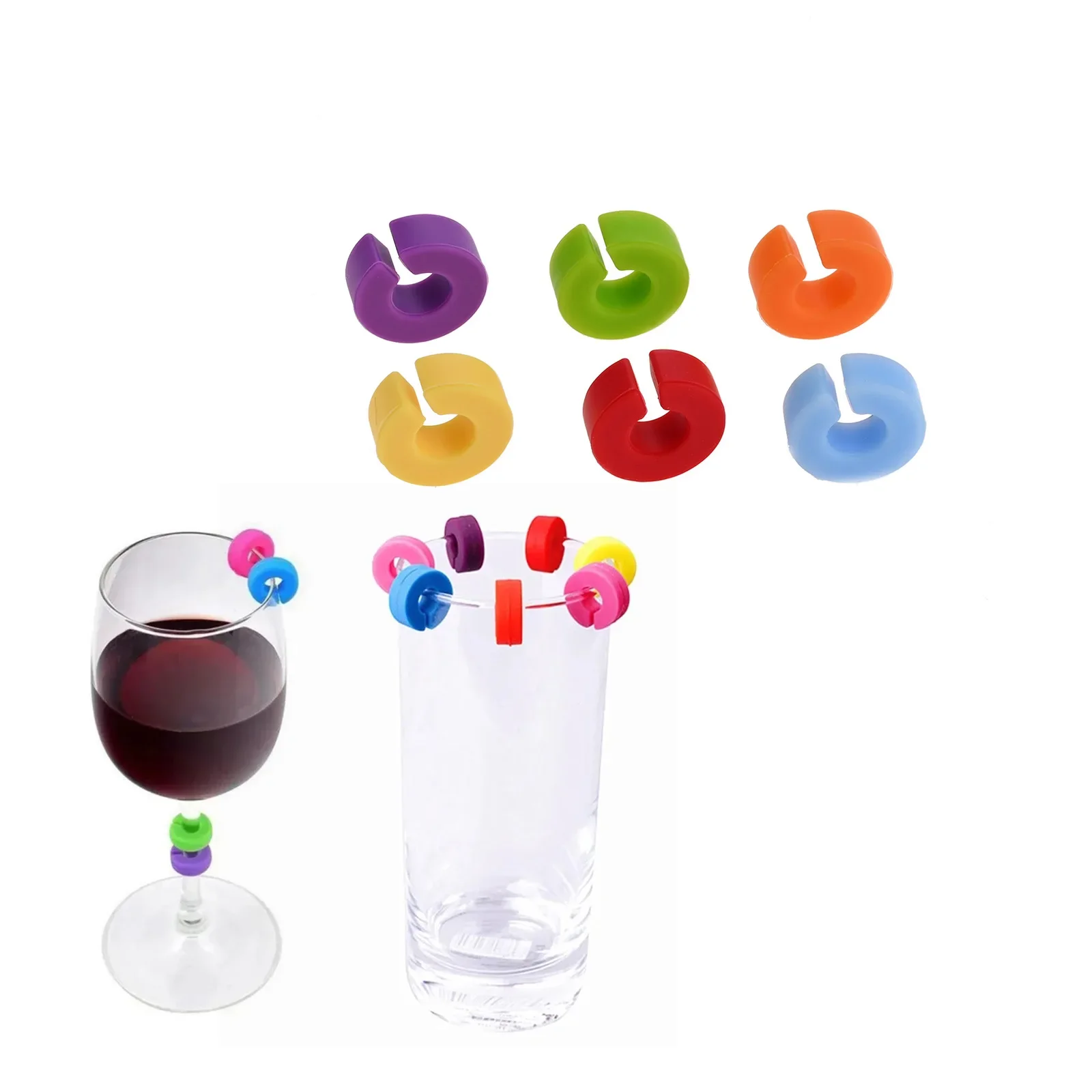 

6Pcs C-shape Wine Glass Marker Drink Beverage Champagne Goblet Label Reusable Marking Tag Recognizer Identification Color Random