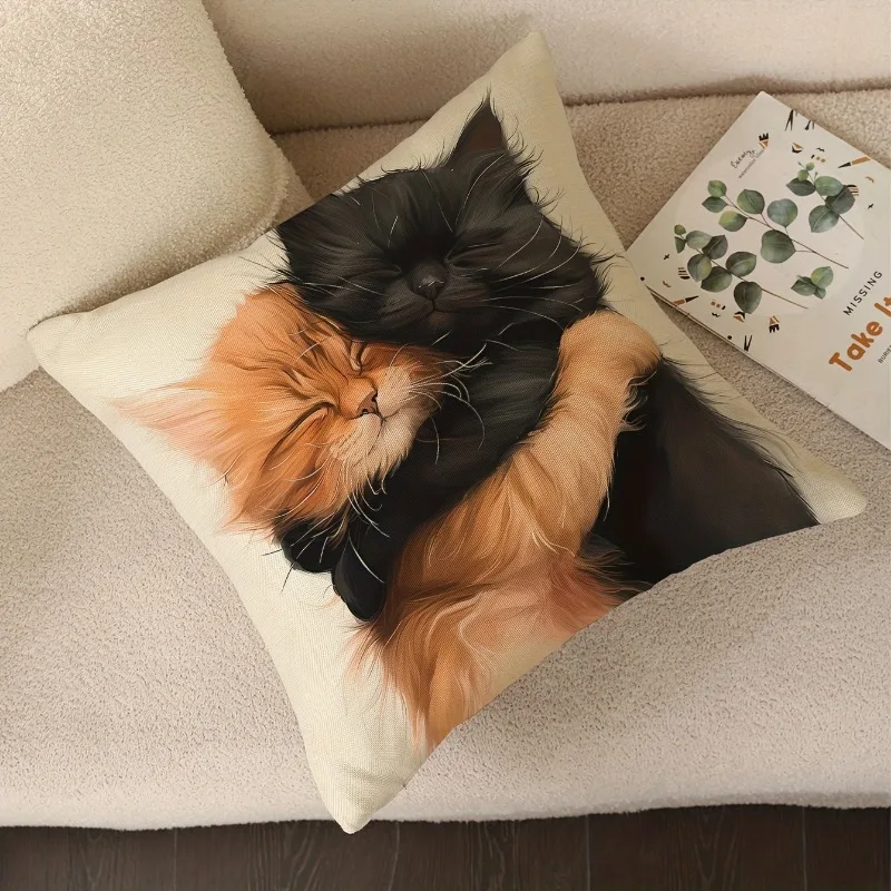 Charming Cat Hug Design Pillow Cover Soft Polyester 2D Print Zipper Closure Machine Washable For Home Office Party Decor Mother'