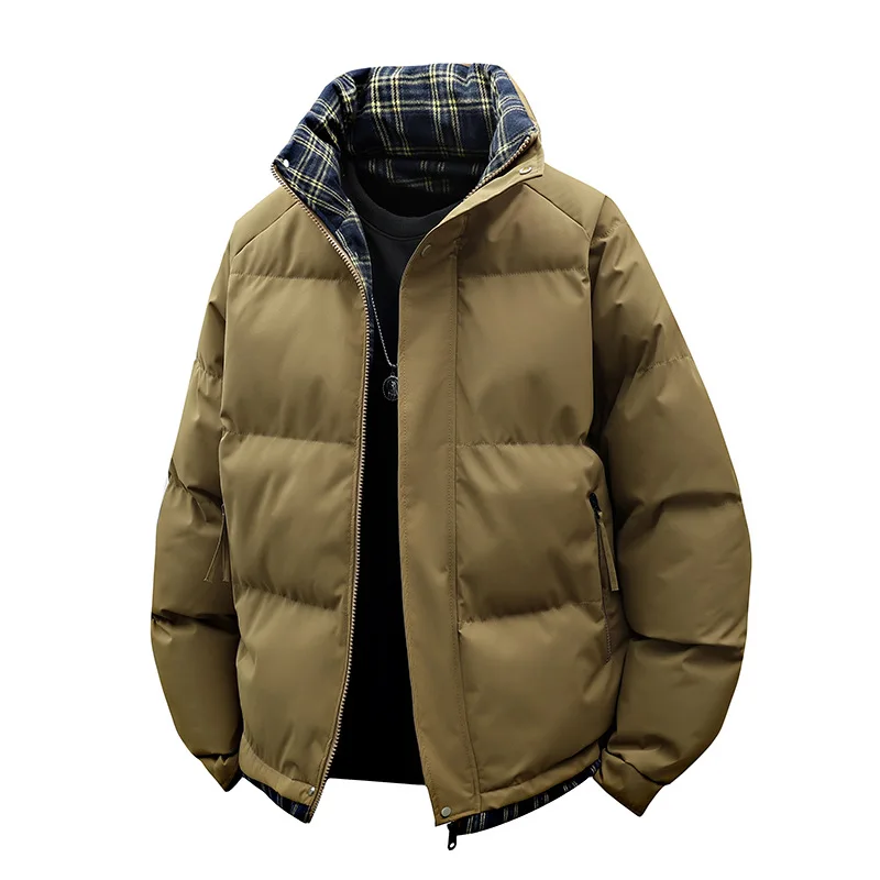 

New Fashion Winter Men's Spliced Casual Trendy Loose Simple Basic Daily Stand Collar Long Sleeve Quilted Coats Male Parkas Tops