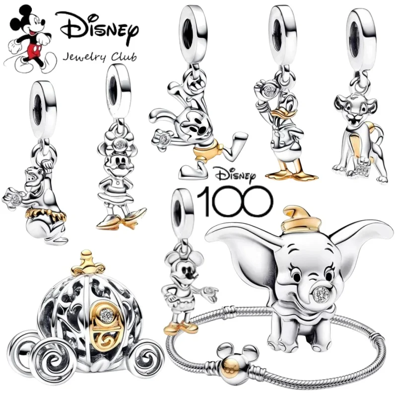 

Disney 100th 925 Silver fairy tale Pumpkin Car Charms Mickey Beads Fit The Original Cartoon Gold Bracelet DIY Women Jewelry
