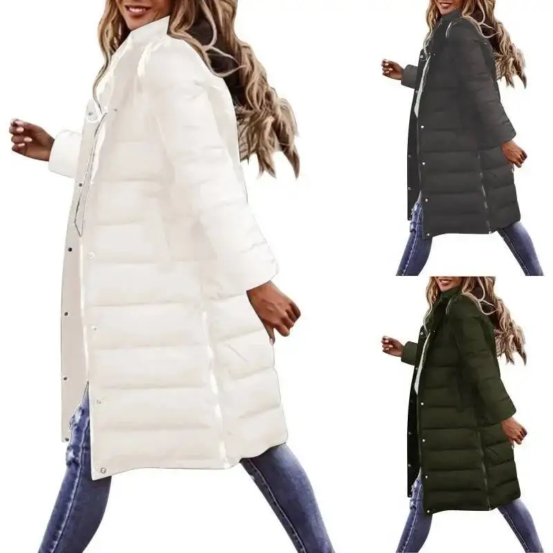 

Women's Long Down Jacket With Hood Warm Lightweight Quilted Autumn Winter Coat Spray-Bonded Wadding