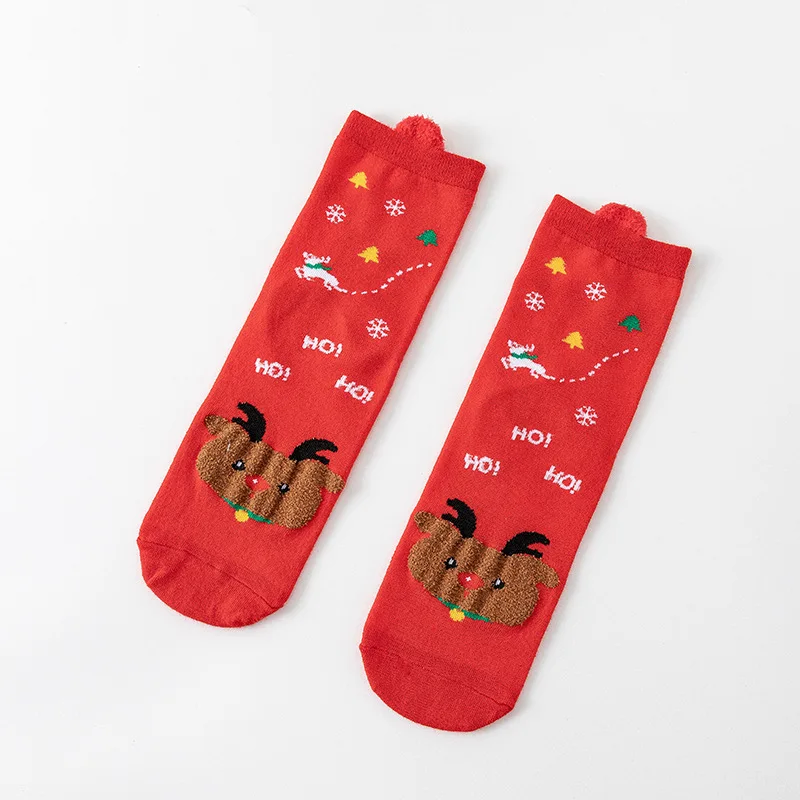 Chirstmas Socks 5 Pairs Women Funny Stereoscopic Ear Socks Snowman Elk Santa Claus Warm Medium Length Socks X-mas Gifts