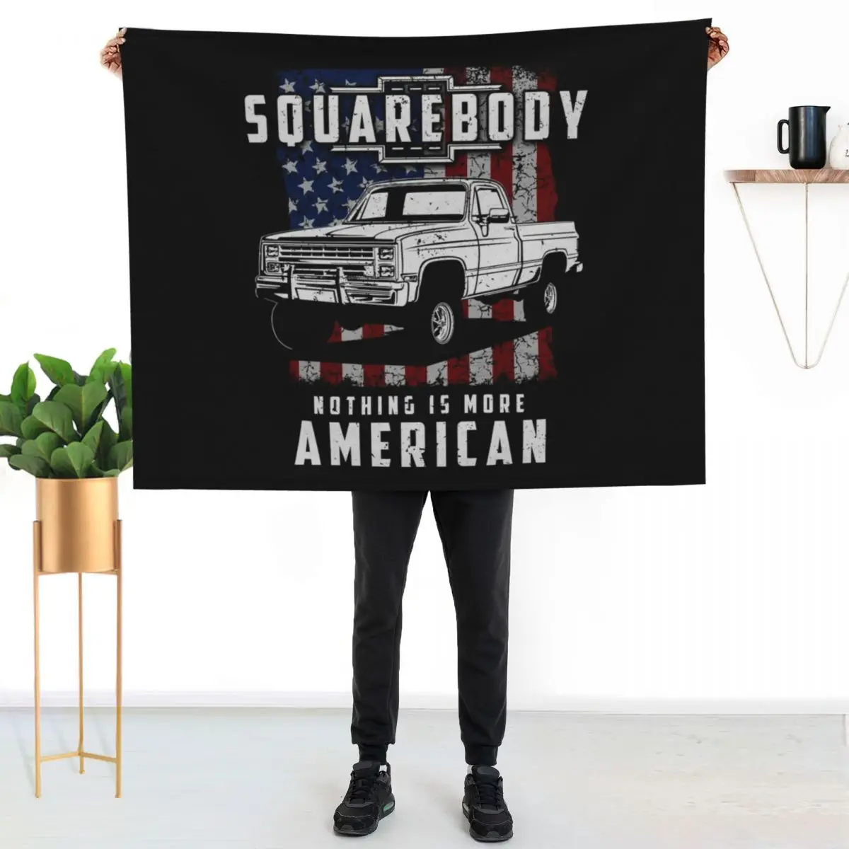 Squarebody Nothing is More American Funny Square Body Pickup Truck Driver Throw Blanket Bed covers bed plaid Blankets