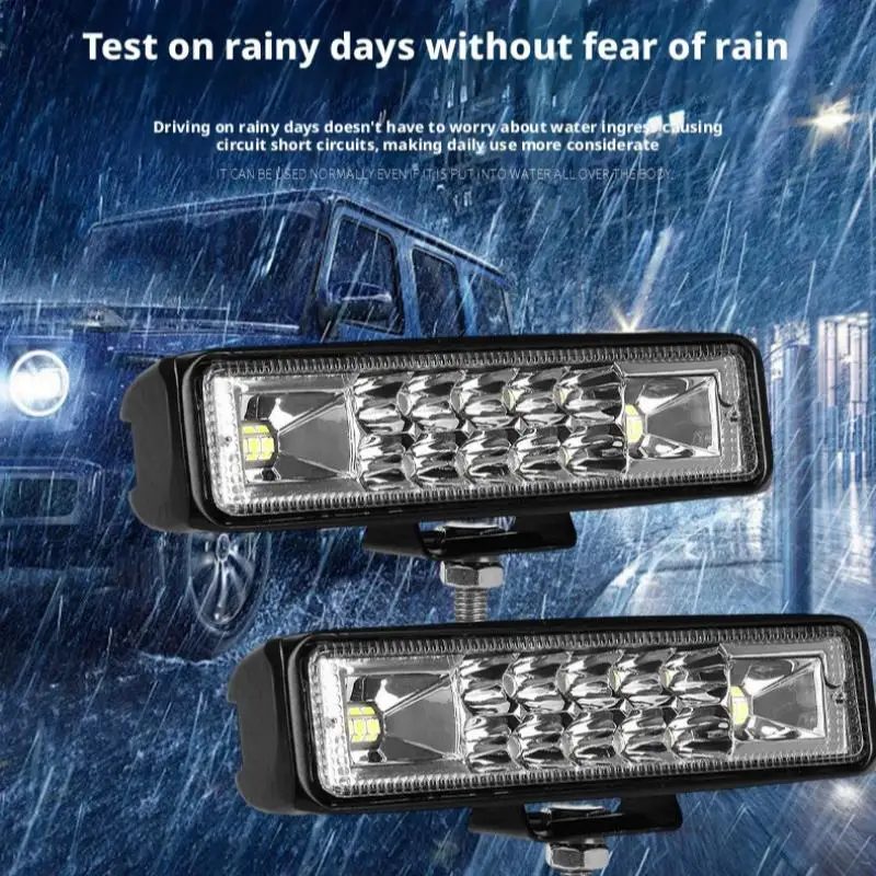 Off Road Vehicle Led Work Light Waterproof One Line Headlight 48w Dual Color Side Flashing Warning Light Off-Road Spotlight