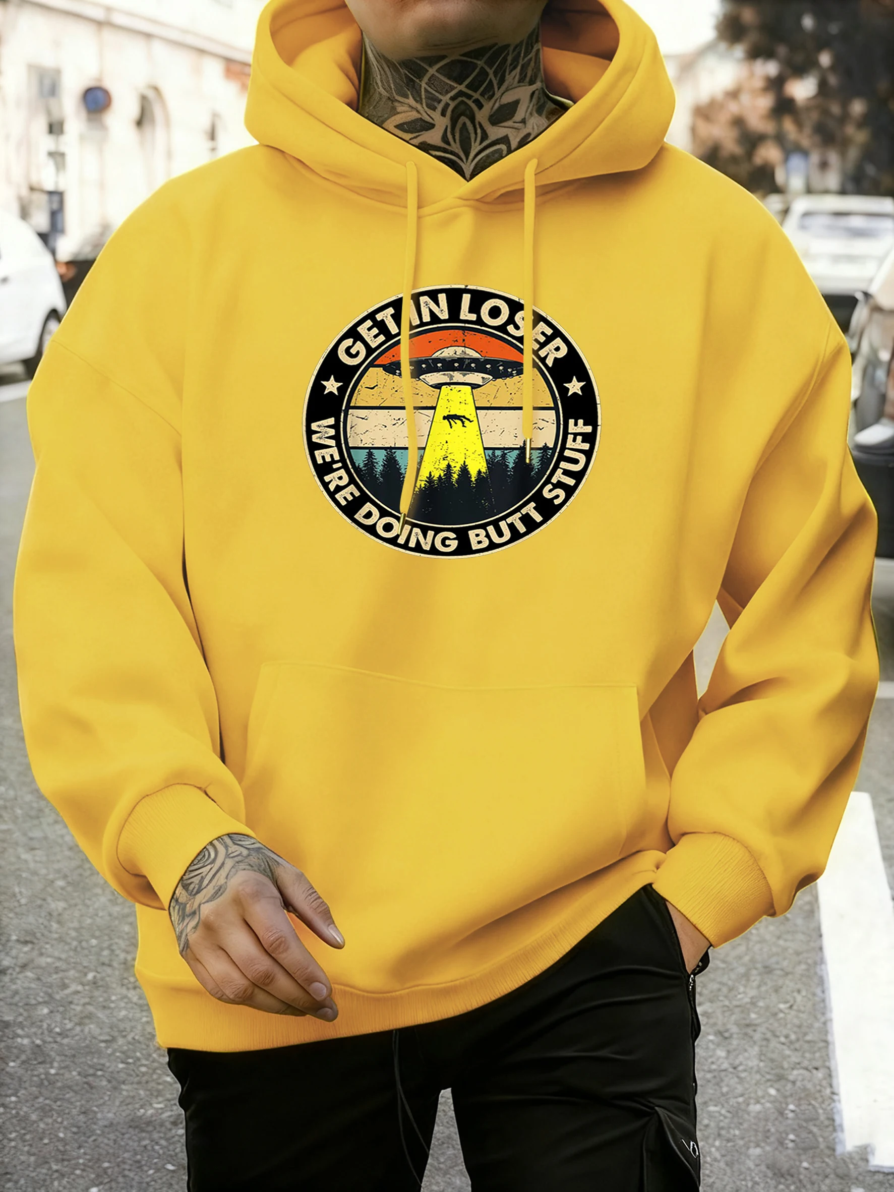 Get In Loser Ufo Printing Daily Sport Hoodie Men O-Neck Soft Streetwear Casual Fleece Pullover Unisex Hip Hop Fashion Clothes