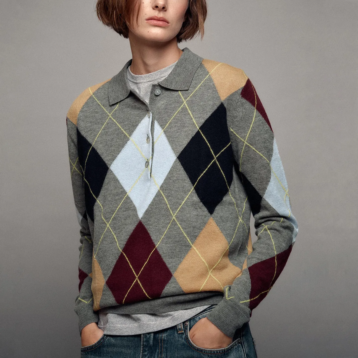 Fashionable Long Sleeve Diamond Grid  Shirt Women's Autumn Wear ZADATA 2026 New Arrival Individual Personality Style