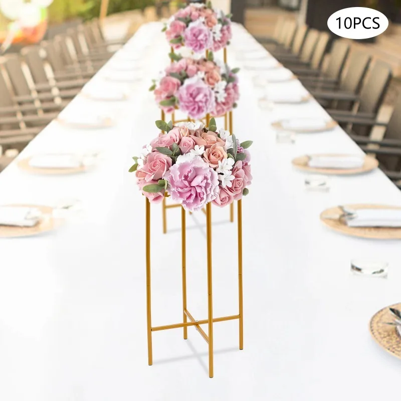 

【Popular】10pcs Wedding Flower Stands Geometric Design Rectangular Flower Vase Centerpieces Flower Stand Gold 23*23*57cm