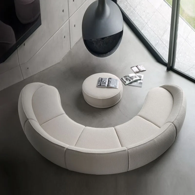 Italian minimalist, curved lamb wool sofa, Nordic modern splicing, large apartment sofa, hotel studio