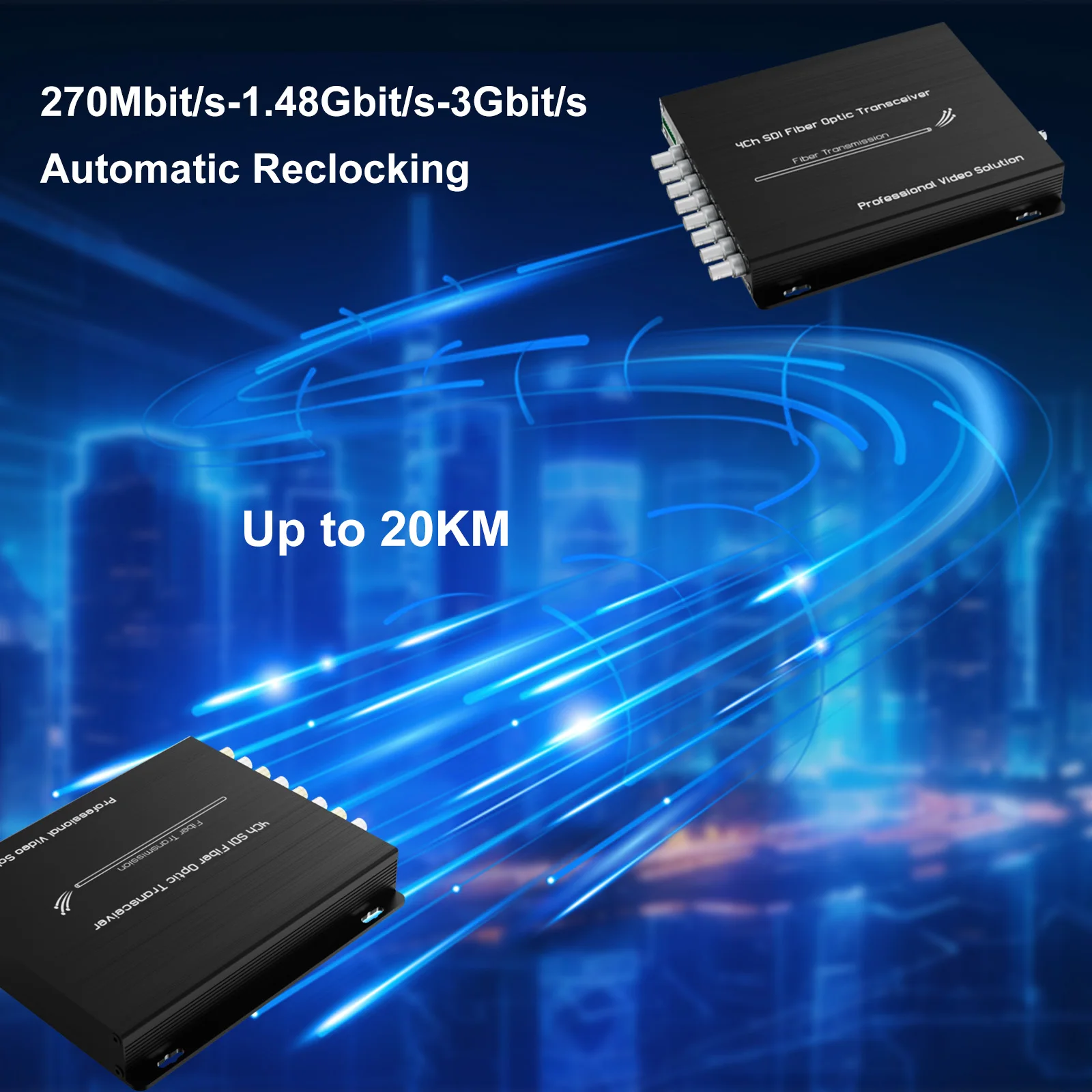 4CH HD/3G-SDI Fiber Optical Transceiver 20km Single Fiber RS485 over Converter Optical Extender with Loop Output Record - Image 3