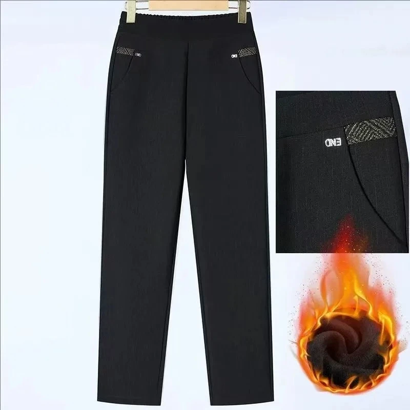 High Waist Mom Pants Ladies 2025 Spring Autumn Winter New Plus Velvet Straight Trousers Middle-Aged Elderly Women's Casual Pants