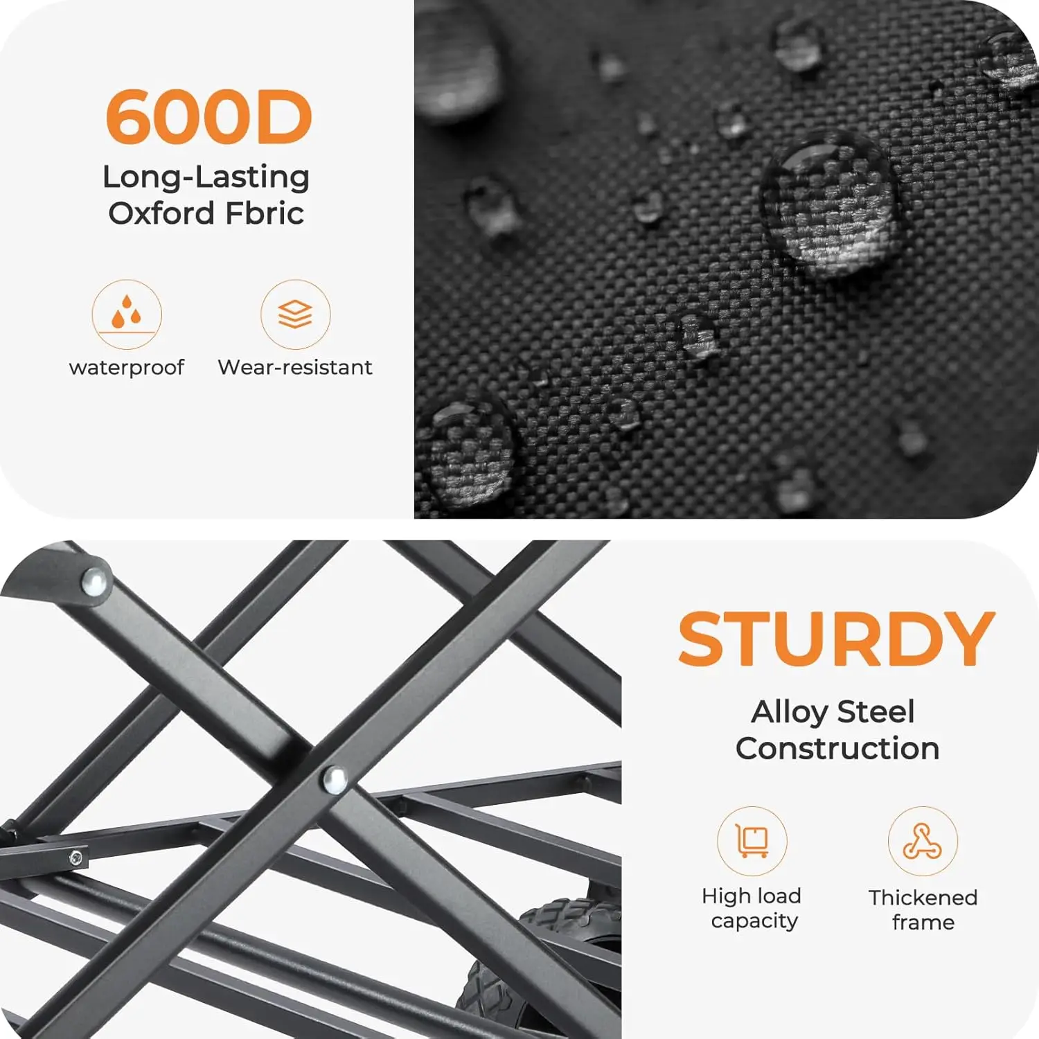 折りたたみ式ワゴンカート、全地形対応ホイール付き、食料品、ビーチ、キャンプ用に折りたたみ可能 - 耐荷重220ポンド