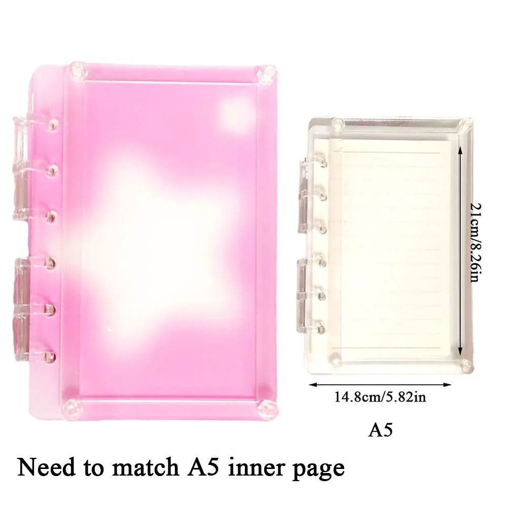 A5 Binder Notebook Scrapbook With Acrylic Cover Heart Star Printed Loose-leaf  Hand Account Notebook For DIY Stationery Gifts