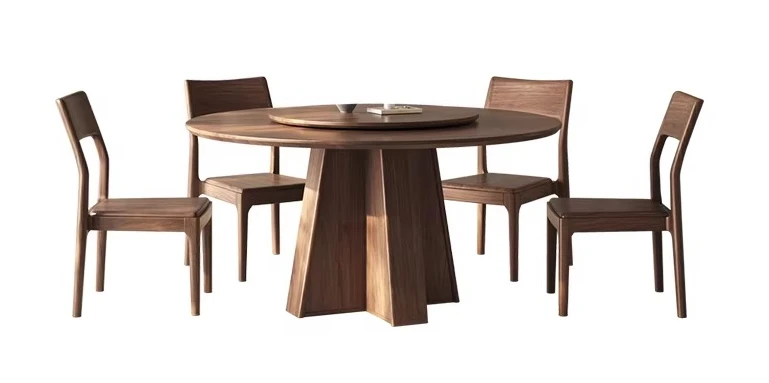 Black Walnut, Round Modern Dining Table, New Chinese Table and Chair Combination, 2025 New Rotating Disc